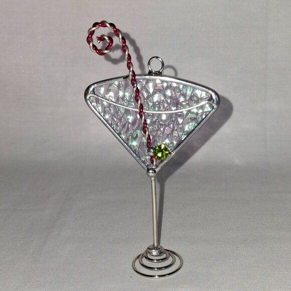 Christmas Ornament Martini Glass Prong Set Rhinestone Olive Candy Cane Stirrer - Picture 1 of 4